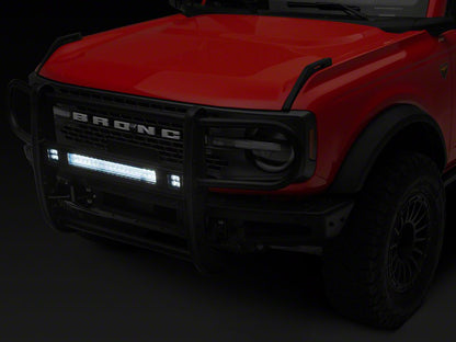 RedRock HD Modular Grille Guard with LED Fog Lights and 20-Inch LED Light Bar; Black (21-25 Bronco, Excluding Raptor)