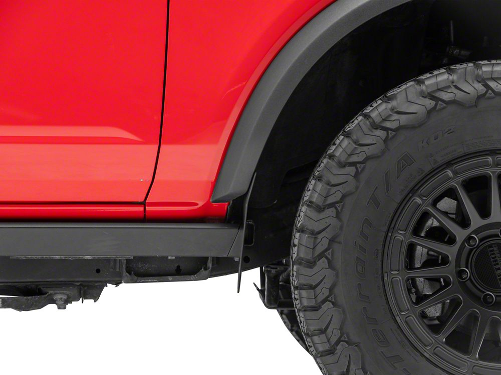 RedRock Mud Flaps; Front and Rear (21-25 Bronco 4-Door w/ OEM Rock Rails & w/o Sasquatch Package, Excluding Raptor)