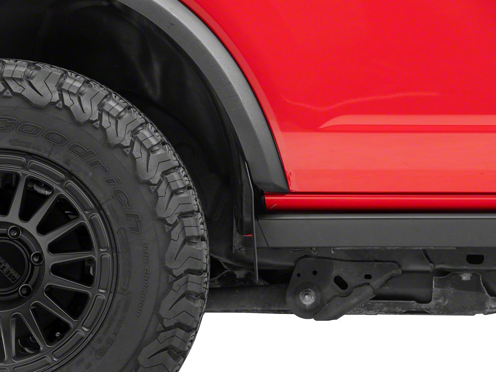 RedRock Mud Flaps; Front and Rear (21-25 Bronco 4-Door w/ OEM Rock Rails & w/o Sasquatch Package, Excluding Raptor)