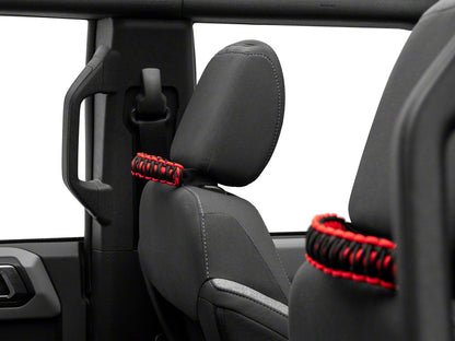 RedRock Paracord Headrest Handles; Black and Red (21-25 Bronco)