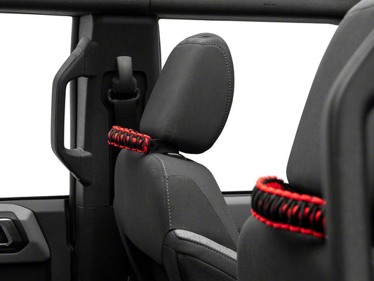 RedRock Paracord Headrest Handles; Black and Red (21-25 Bronco)