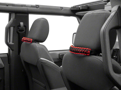 RedRock Paracord Headrest Handles; Black and Red (21-25 Bronco)