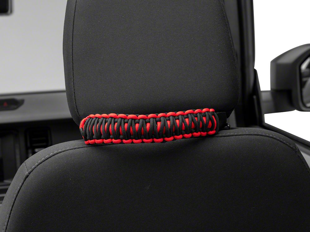 RedRock Paracord Headrest Handles; Black and Red (21-25 Bronco)