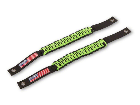 RedRock Paracord Grab Handles with Flag Logo; Front; Green (21-25 Bronco)