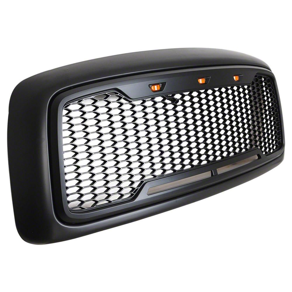 RedRock Impulse Upper Replacement Grille with Amber LED Lights; Matte Black (02-05 RAM 1500)