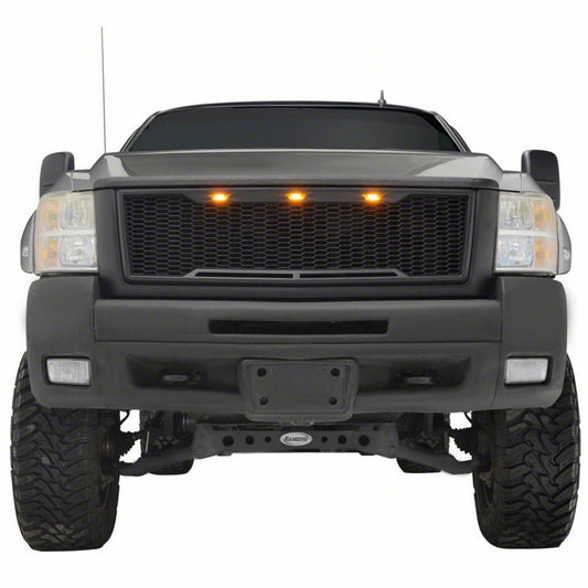 RedRock Impulse Upper Replacement Grille with Amber LED Lights; Matte Black (07-10 Silverado 2500 HD)