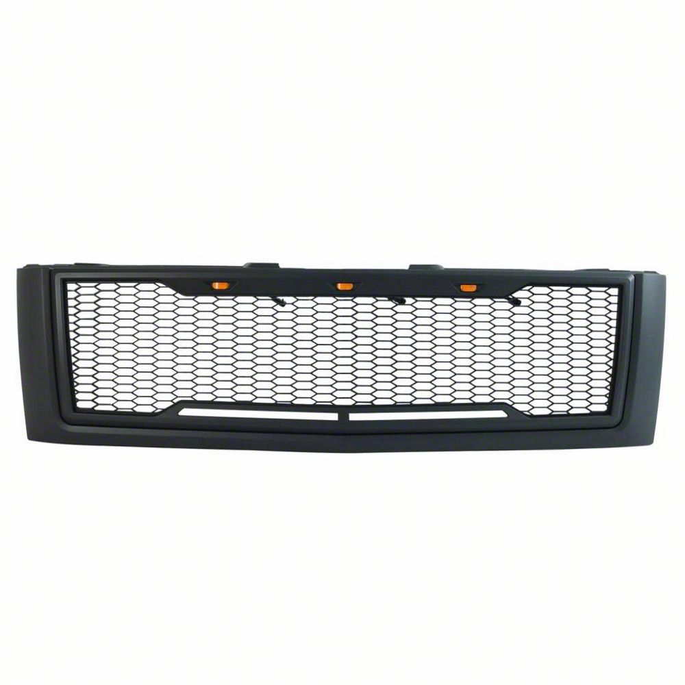 RedRock Impulse Upper Replacement Grille with Amber LED Lights; Matte Black (07-10 Silverado 2500 HD)