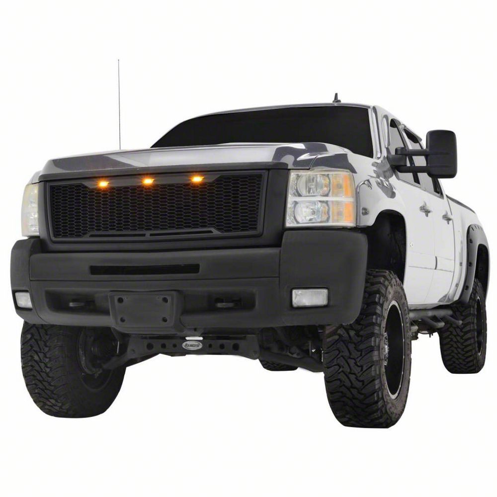 RedRock Impulse Upper Replacement Grille with Amber LED Lights; Matte Black (07-10 Silverado 2500 HD)