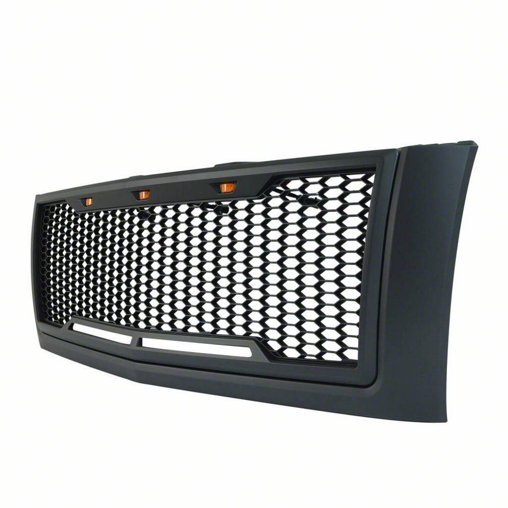 RedRock Impulse Upper Replacement Grille with Amber LED Lights; Matte Black (07-10 Silverado 2500 HD)