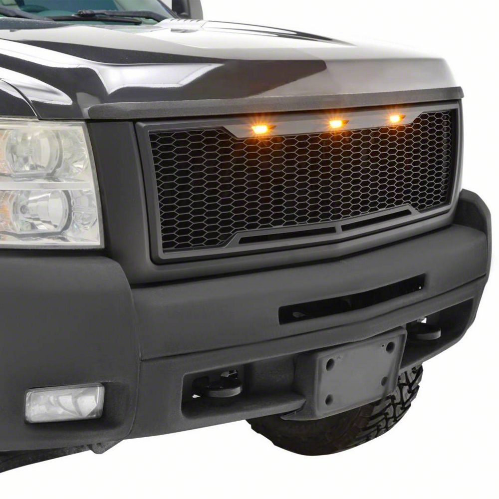 RedRock Impulse Upper Replacement Grille with Amber LED Lights; Matte Black (07-10 Silverado 2500 HD)