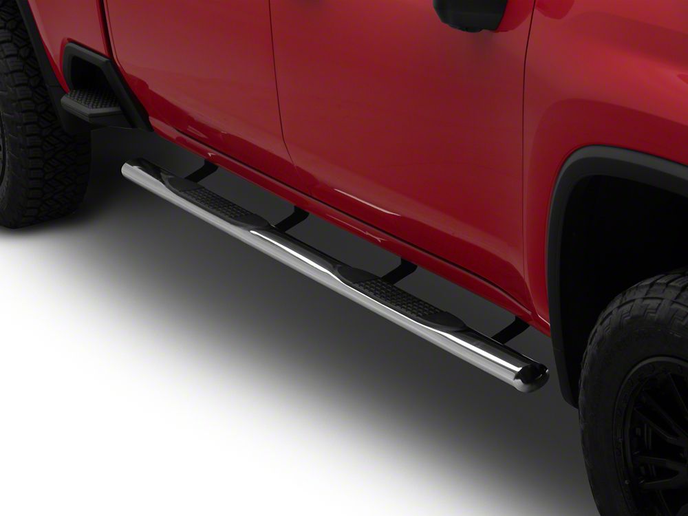 RedRock 4-Inch Oval Straight Side Step Bars; Stainless Steel (20-25 Silverado 2500 HD Crew Cab)
