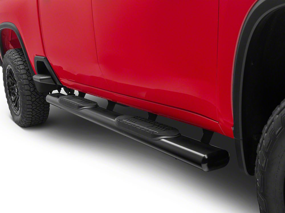 RedRock 6-Inch Oval Straight End Side Step Bars; Black (20-25 Silverado 2500 HD Crew Cab)