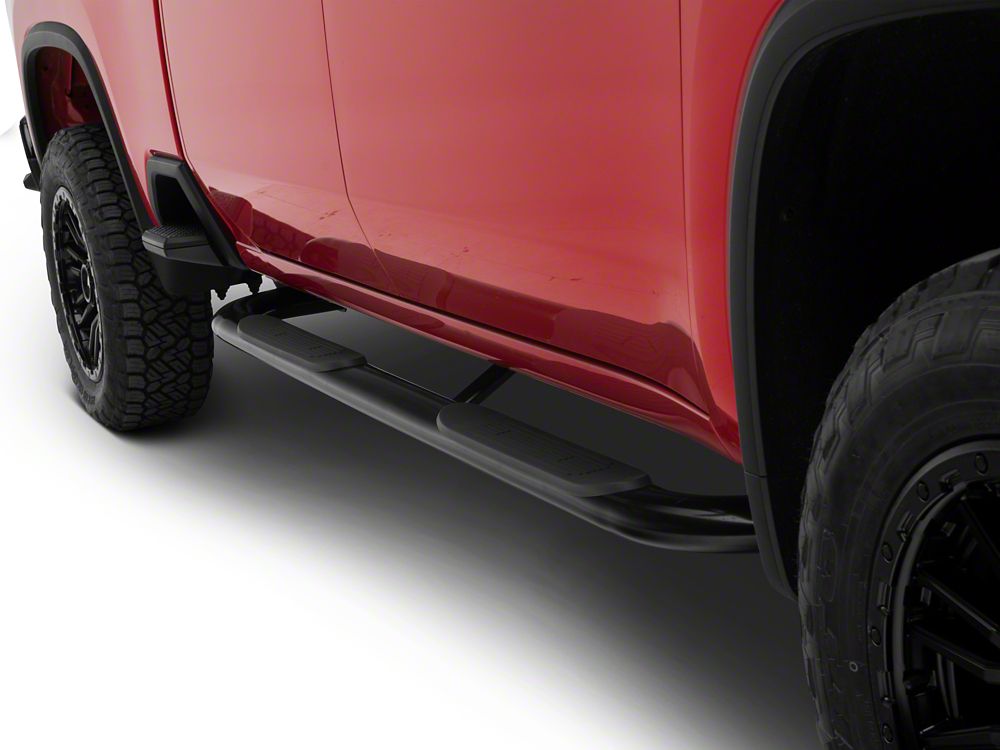 RedRock 4-Inch Oval Bent End Side Step Bars; Black (20-25 Silverado 2500 HD Crew Cab)