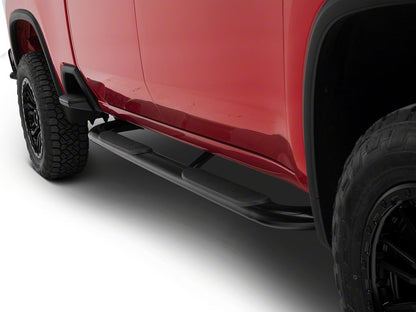 RedRock 4-Inch Oval Bent End Side Step Bars; Black (20-25 Silverado 2500 HD Crew Cab)
