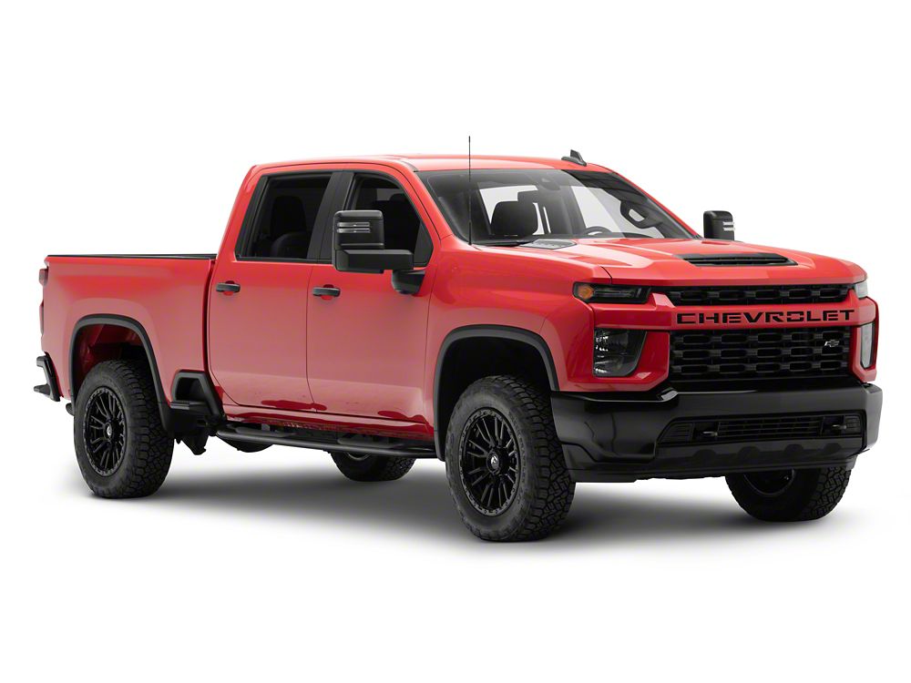 RedRock 4-Inch Oval Bent End Side Step Bars; Black (20-25 Silverado 2500 HD Crew Cab)