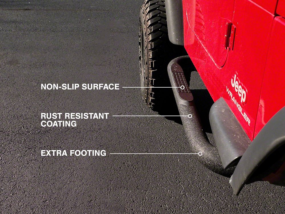 RedRock 3-Inch Round Side Step Bars; Textured Black (87-06 Jeep Wrangler YJ & TJ, Excluding Unlimited)