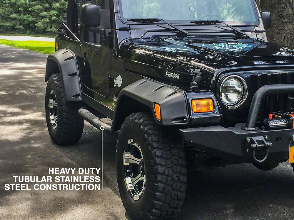 RedRock 3-Inch Round Side Step Bars; Textured Black (87-06 Jeep Wrangler YJ & TJ, Excluding Unlimited)