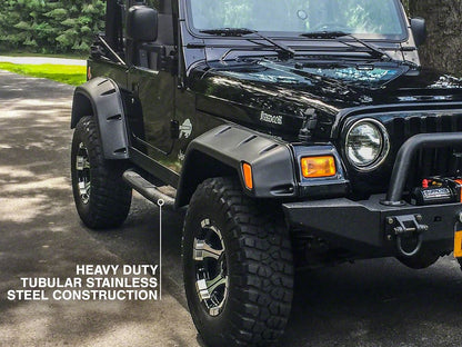 RedRock 3-Inch Round Side Step Bars; Textured Black (87-06 Jeep Wrangler YJ & TJ, Excluding Unlimited)