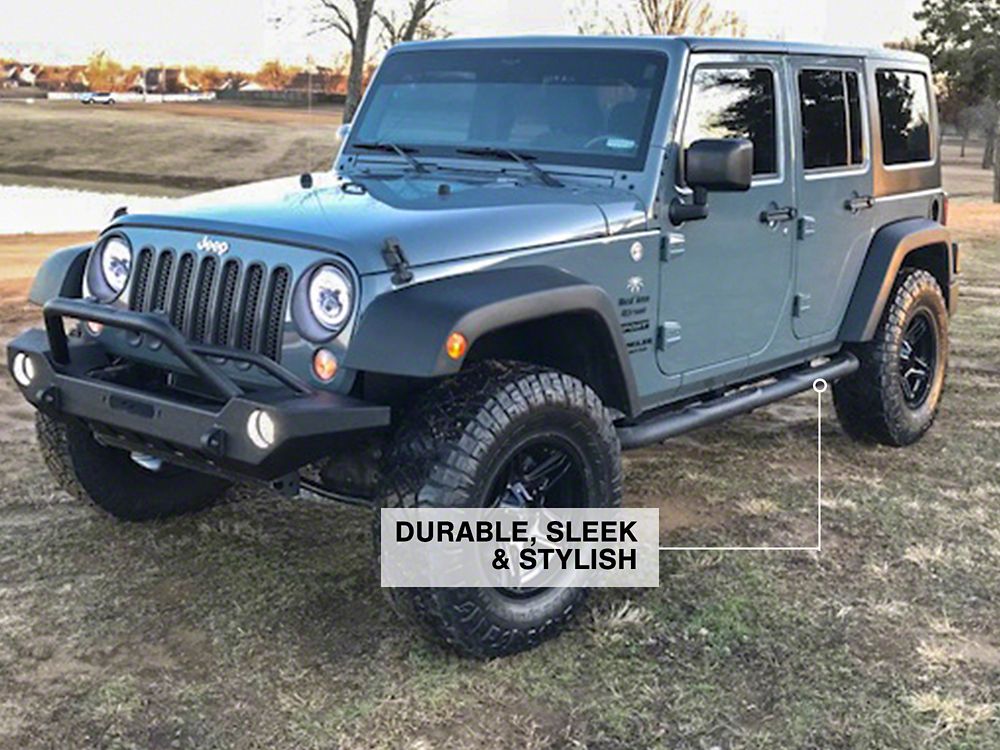 RedRock 3-Inch Round Curved Side Step Bars; Textured Black (07-18 Jeep Wrangler JK 4-Door)