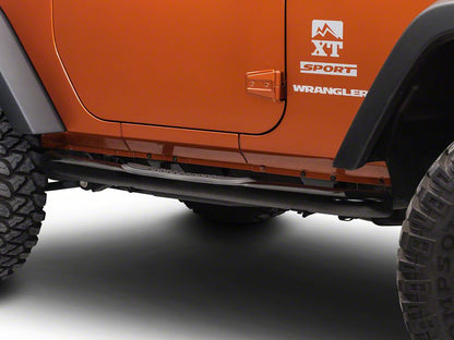 RedRock 3-Inch Round Curved Side Step Bars; Textured Black (07-18 Jeep Wrangler JK 2-Door)