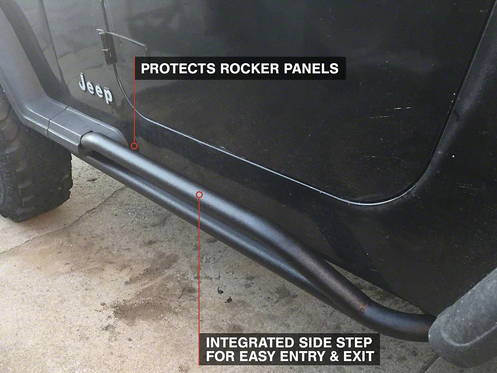 RedRock Rocker Guards; Textured Black (87-06 Jeep Wrangler YJ & TJ, Excluding Unlimited)