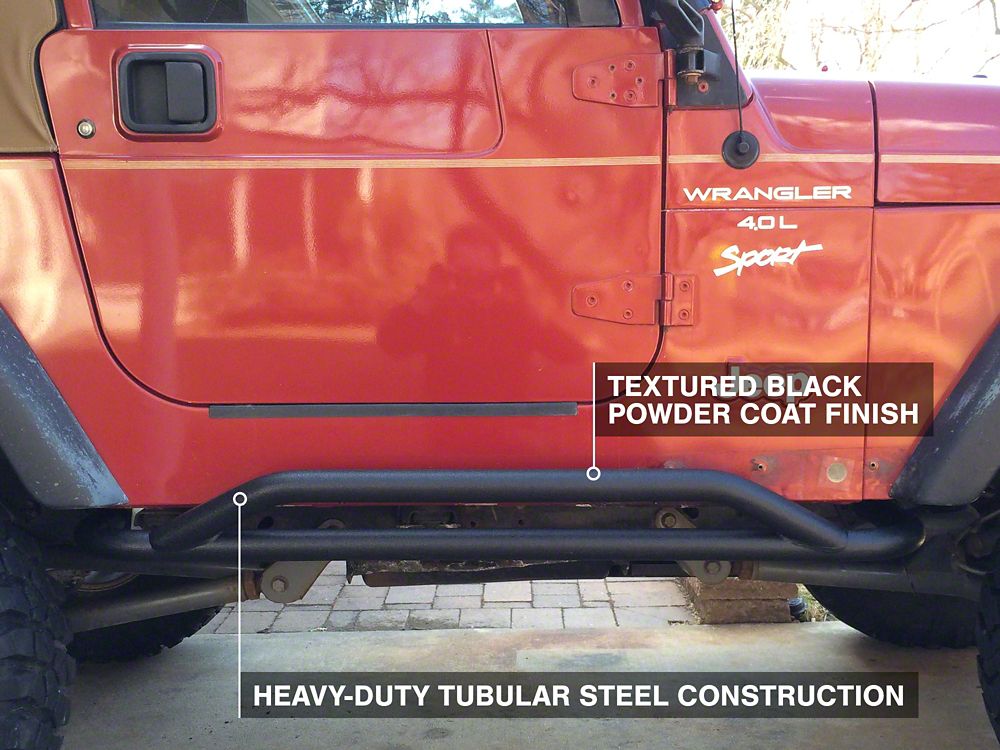 RedRock Rocker Guards; Textured Black (87-06 Jeep Wrangler YJ & TJ, Excluding Unlimited)