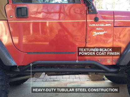 RedRock Rocker Guards; Textured Black (87-06 Jeep Wrangler YJ & TJ, Excluding Unlimited)