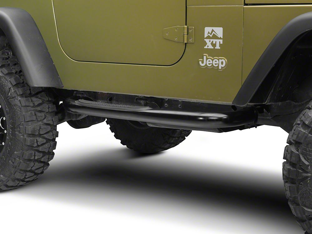 RedRock 3-Inch Round Side Step Bars; Semi-Gloss Black (87-06 Jeep Wrangler YJ & TJ, Excluding Unlimited)