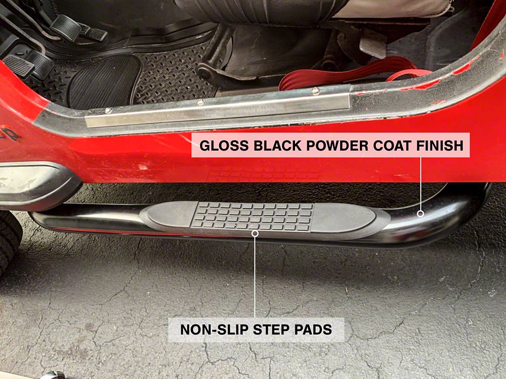 RedRock 3-Inch Round Side Step Bars; Semi-Gloss Black (87-06 Jeep Wrangler YJ & TJ, Excluding Unlimited)