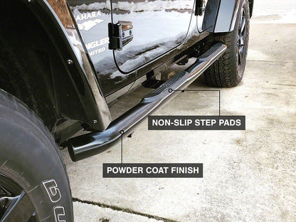 RedRock 3-Inch Round Curved Side Step Bars; Semi-Gloss Black (07-18 Jeep Wrangler JK 4-Door)