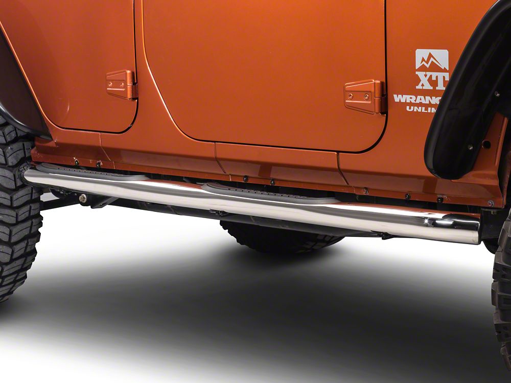 RedRock 3-Inch Round Curved Side Step Bars; Stainless Steel (07-18 Jeep Wrangler JK 4-Door)
