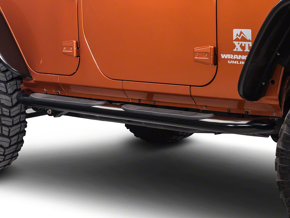 RedRock 4-Inch Oval Curved Side Step Bars; Semi-Gloss Black (07-18 Jeep Wrangler JK 4-Door)