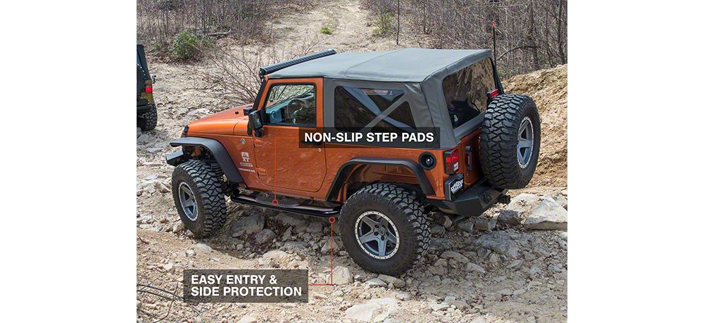 RedRock 3-Inch Round Curved Side Step Bars; Semi-Gloss Black (07-18 Jeep Wrangler JK 2-Door)