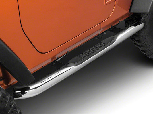 RedRock 3-Inch Round Curved Side Step Bars; Stainless Steel (07-18 Jeep Wrangler JK 2-Door)