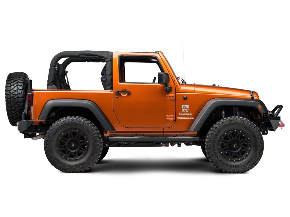 RedRock 4-Inch Oval Straight Side Step Bars; Textured Black (07-18 Jeep Wrangler JK 2-Door)