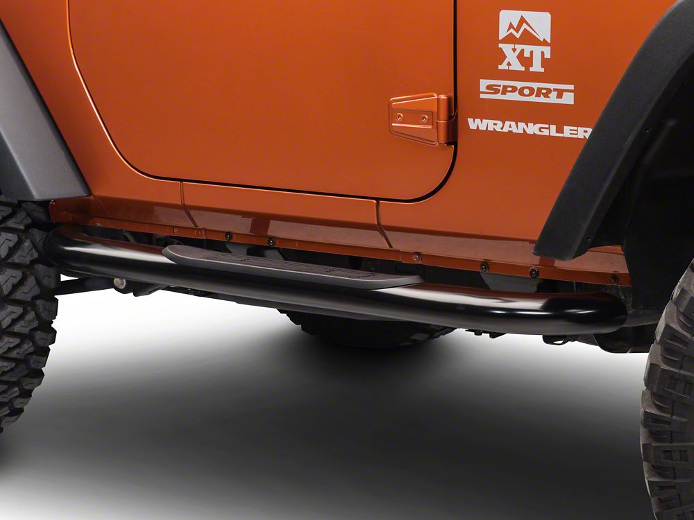 RedRock 4-Inch Oval Curved Side Step Bars; Semi-Gloss Black (07-18 Jeep Wrangler JK 2-Door)