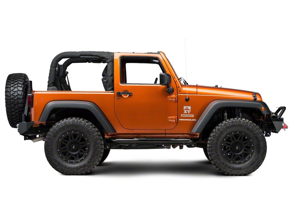 RedRock 4-Inch Oval Curved Side Step Bars; Semi-Gloss Black (07-18 Jeep Wrangler JK 2-Door)