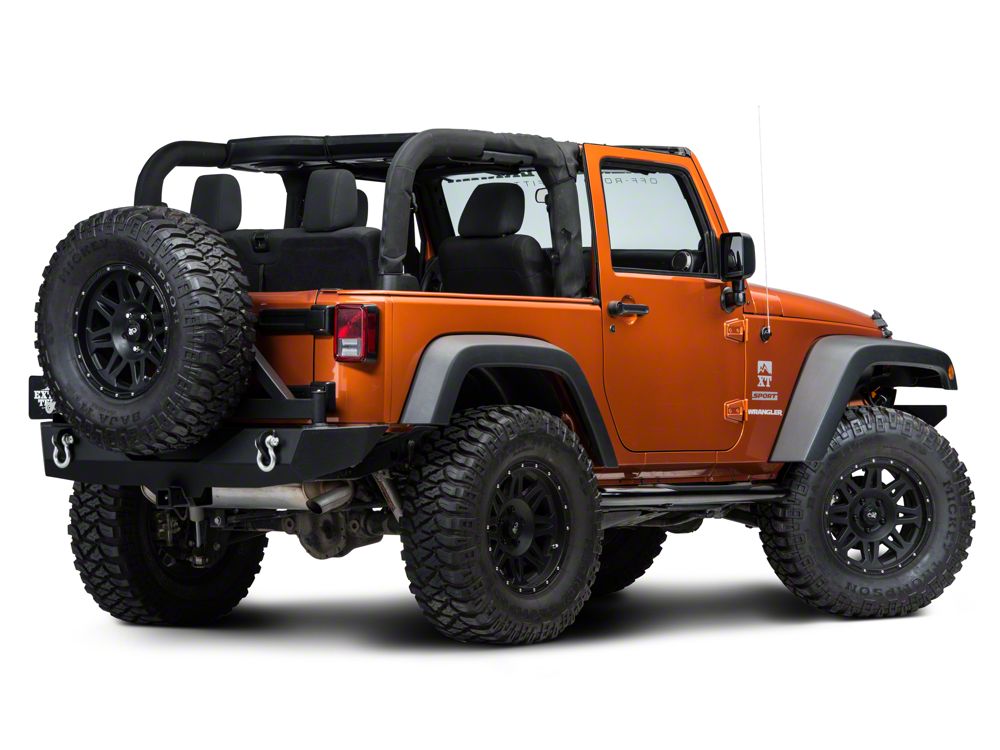 RedRock 4-Inch Oval Curved Side Step Bars; Semi-Gloss Black (07-18 Jeep Wrangler JK 2-Door)