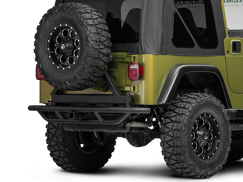 RedRock Tubular Rock Crawler Rear Bumper with Tire Carrier; Textured B ...