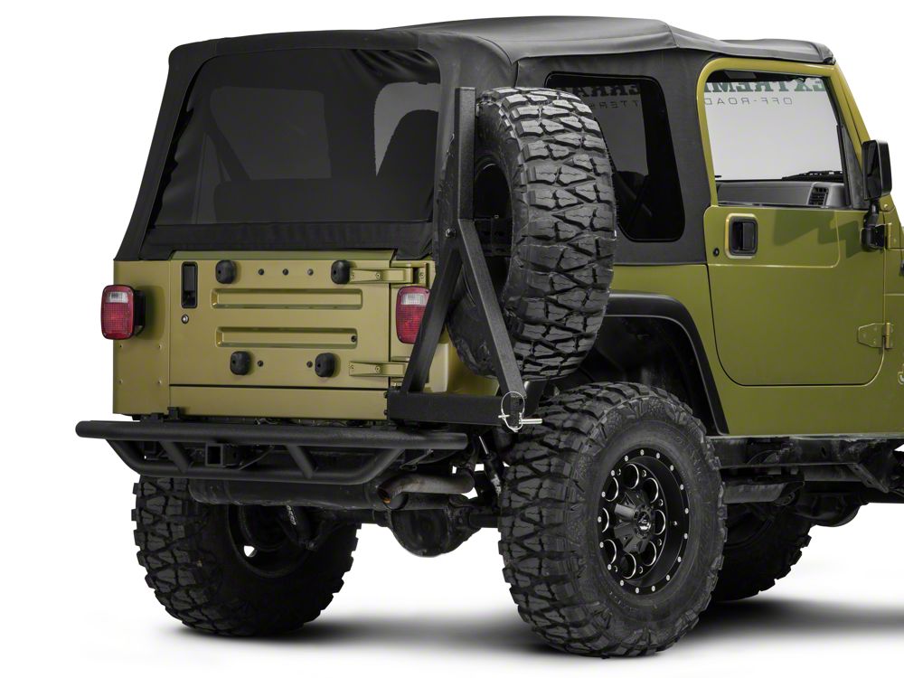 RedRock Tubular Rock Crawler Rear Bumper with Tire Carrier; Textured Black (97-06 Jeep Wrangler TJ)