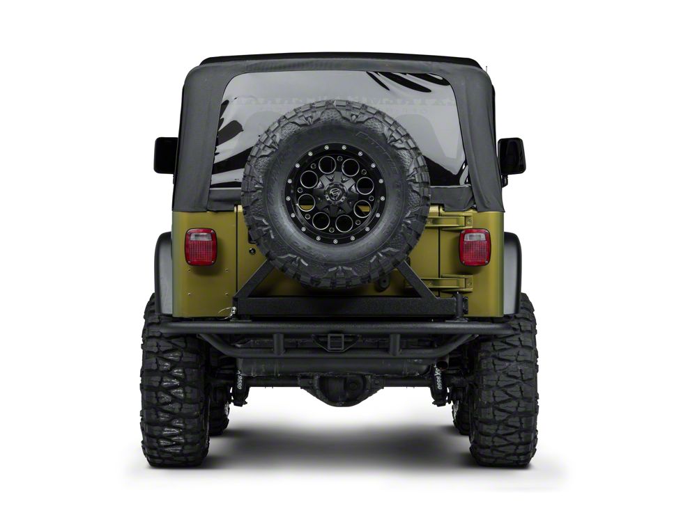 RedRock Tubular Rock Crawler Rear Bumper with Tire Carrier; Textured Black (97-06 Jeep Wrangler TJ)