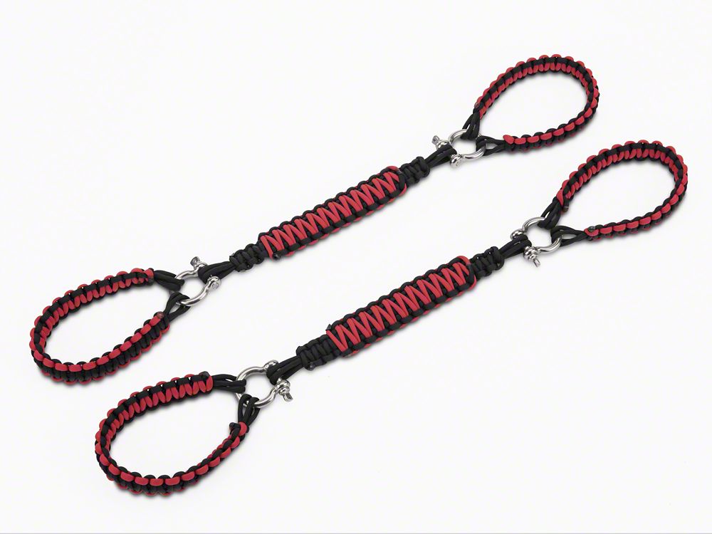 RedRock Front Rollbar Paracord Grab Handles with D-Rings; Black