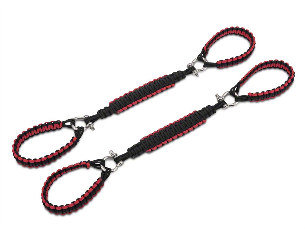 RedRock Front Rollbar Paracord Grab Handles with D-Rings; Black