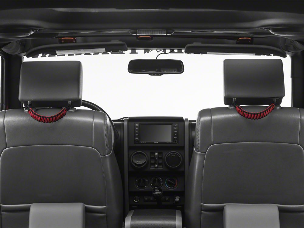 RedRock Headrest Paracord Grab Handles; Black and Red (07-25 Jeep Wrangler JK & JL)