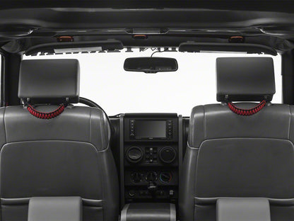 RedRock Headrest Paracord Grab Handles; Black and Red (07-25 Jeep Wrangler JK & JL)