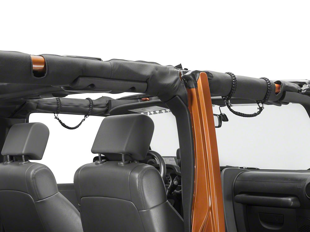 RedRock Front Rollbar Paracord Grab Handles with D-Rings; Black (07-25 Jeep Wrangler JK & JL)