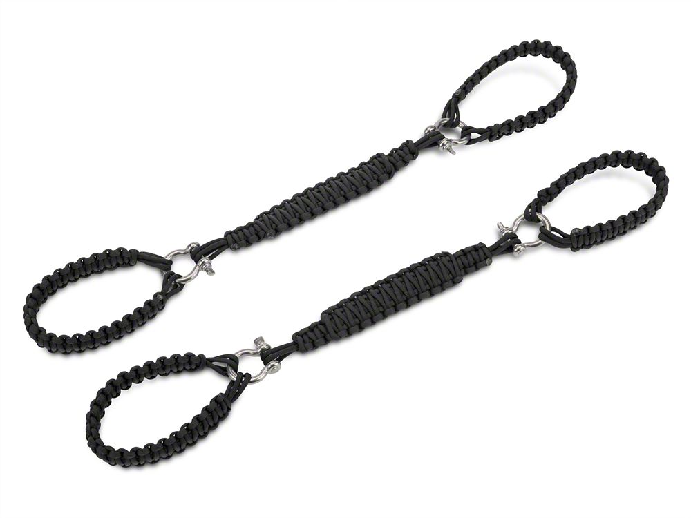 RedRock Front Rollbar Paracord Grab Handles with D-Rings; Black (07-25 Jeep Wrangler JK & JL)