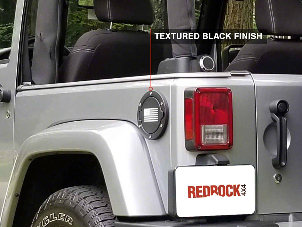 RedRock Old Glory Fuel Door Cover; Textured Black (07-18 Jeep Wrangler JK)