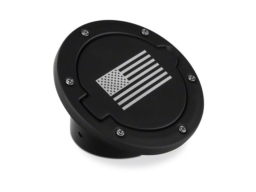 RedRock Old Glory Fuel Door Cover; Textured Black (07-18 Jeep Wrangler JK)