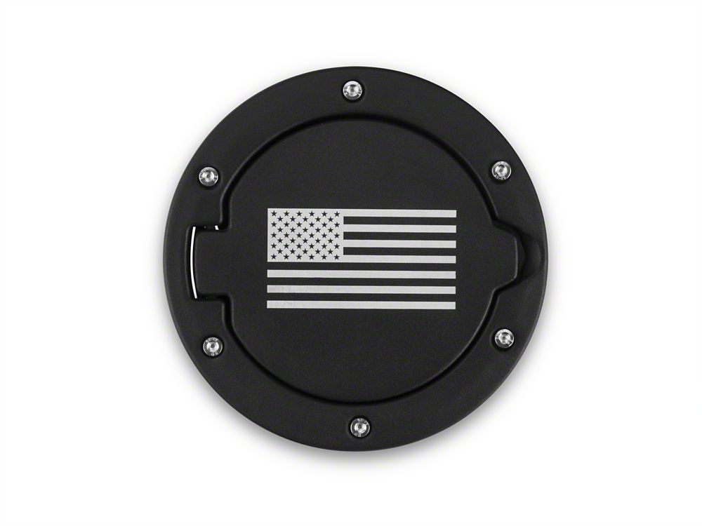 RedRock Old Glory Fuel Door Cover; Textured Black (07-18 Jeep Wrangler JK)
